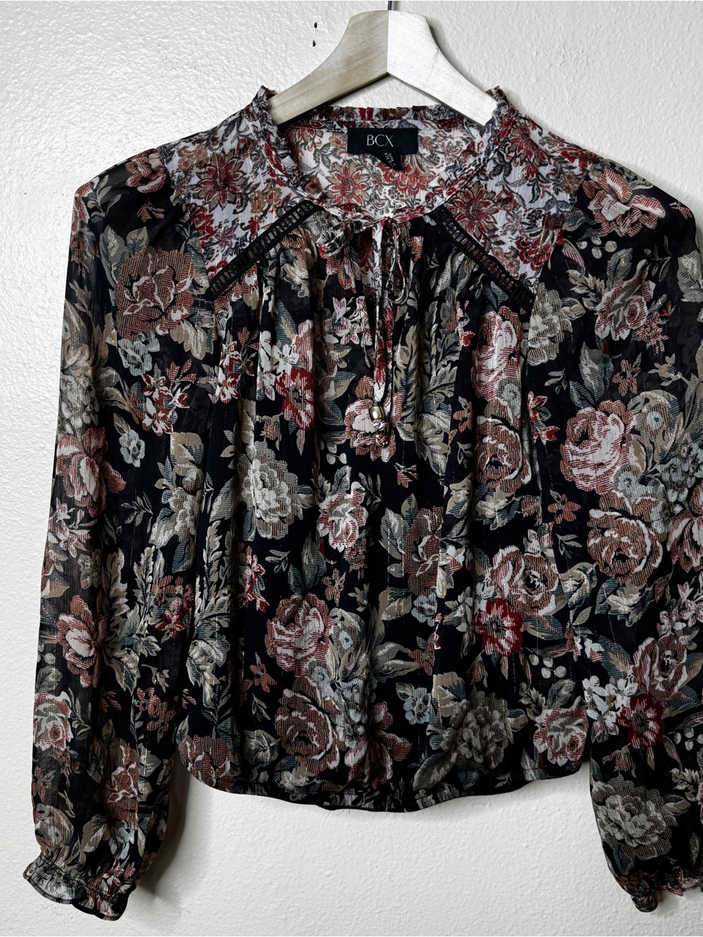 BCX Y2K Sheer Floral Top Women’s XS Boho Fairycore Romantic Blouse